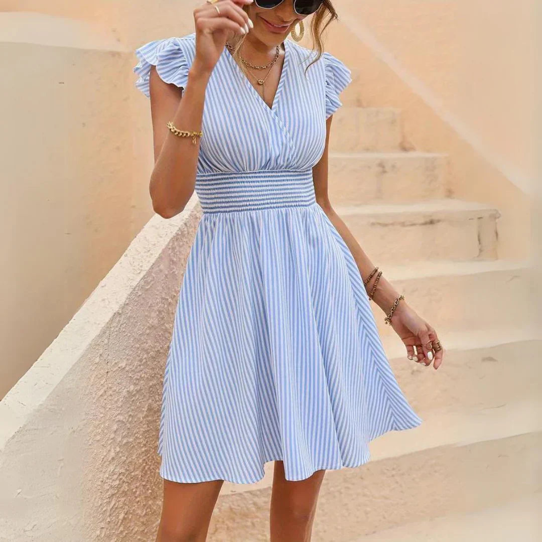 GR | Elegant striped dress with flounced sleeves