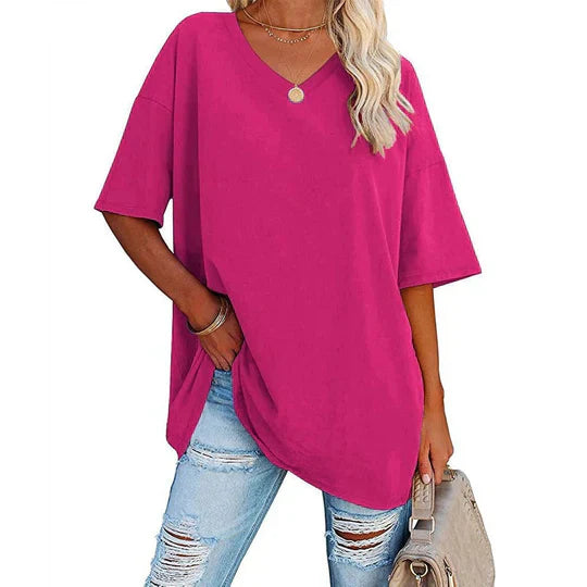 GR | Lässiges T-shirt Mit Übergröße V-ausschnitt Für Damen