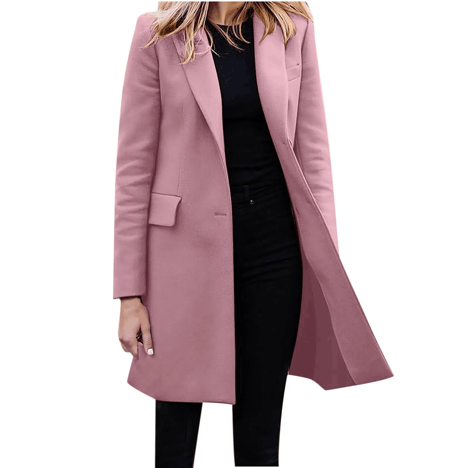 GR | Women's Slim Fit Coat Jacket, One Button Wool Blend Long Jacket