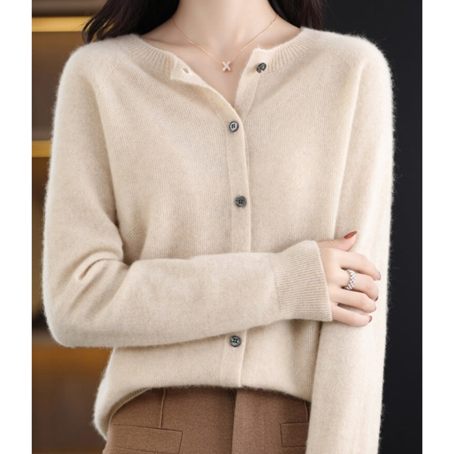 GR | Damen-Strickjacke Mit O-Ausschnitt Aus 100 % Reiner Merinowolle, Kaschmirpullover