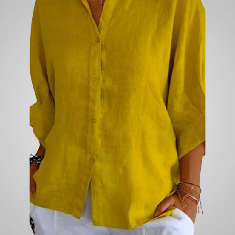 GR | Casual cotton and linen shirt with loop closure for women 