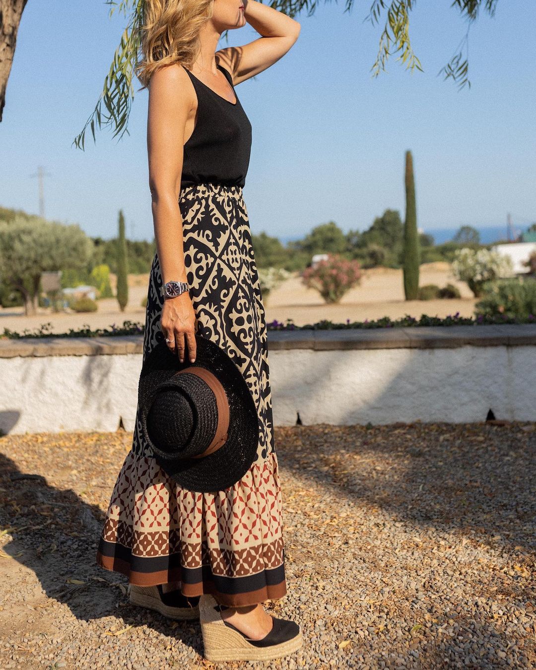 GR | Boho long skirt with print