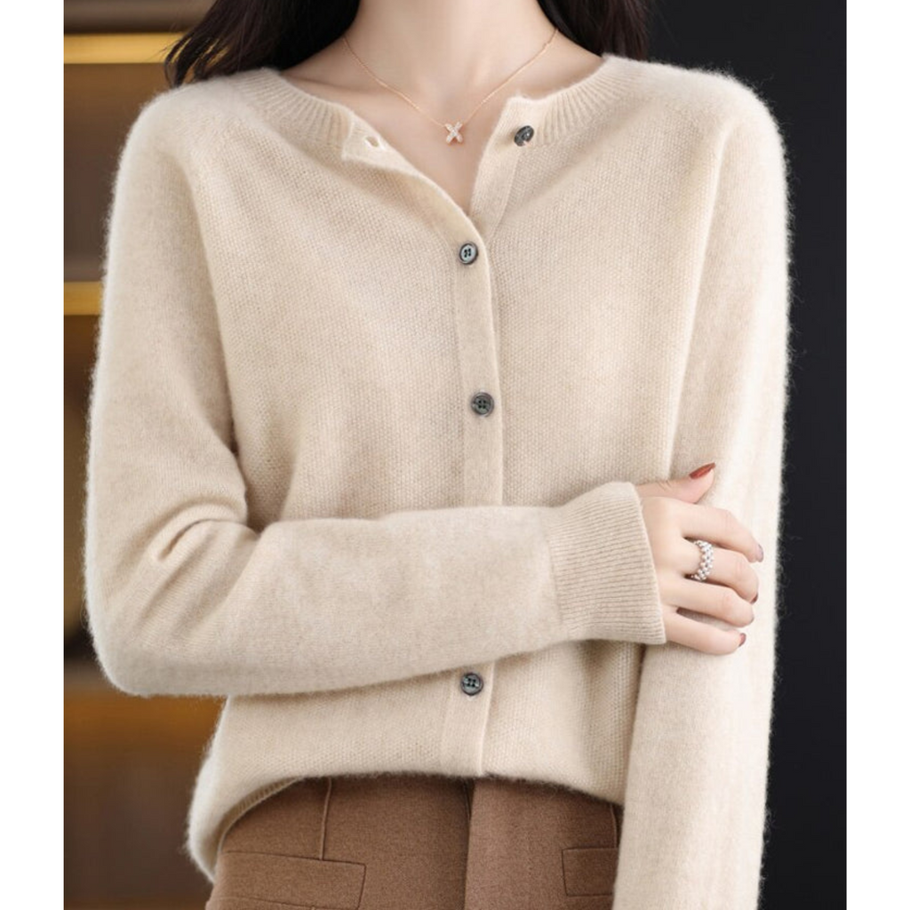 GR | Merino wool women's O-neck cardigan cashmere sweater