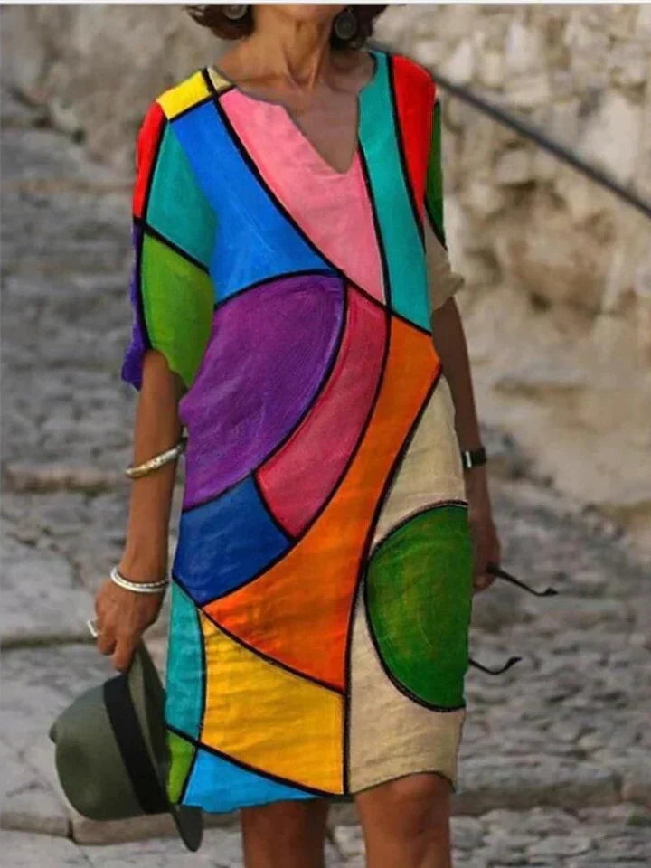 GR | Bedrucktes Midi-Kleid mit V-Ausschnitt