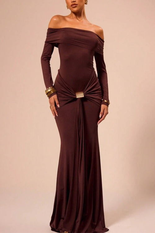 GR | Rosiedress Off Shoulder Knoten Front Bodycon Maxi Party Kleid