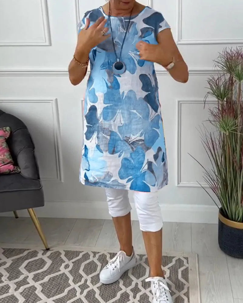 GR | Summer dress with asymmetrical cut and high slit