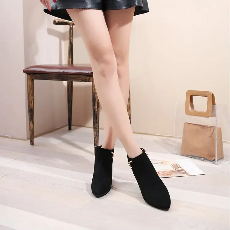 GR | Ankle boots with pointed toe and side zipper, women's ankle boots