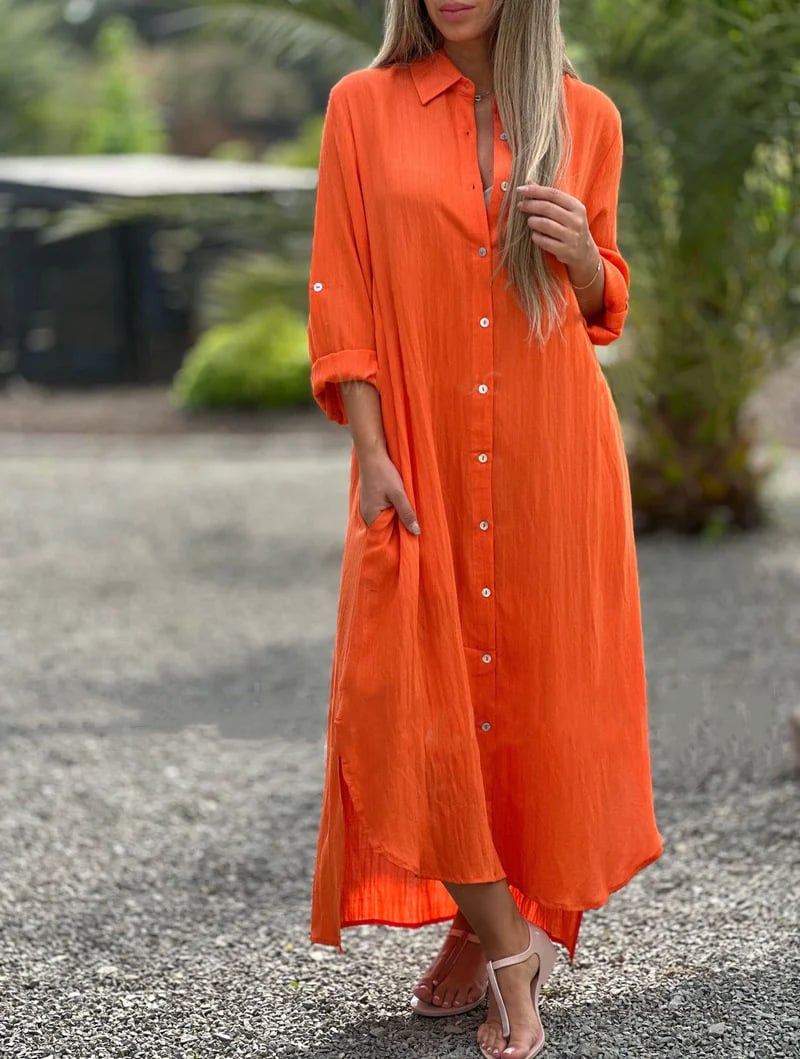 GR | Solid color, casual women's shirt blouse, button closure at the front