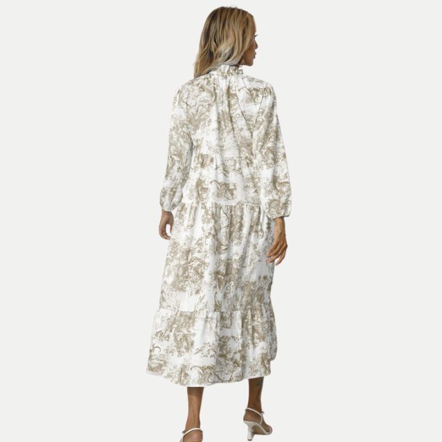 GR | Toile-Druck Midi-Kleid mit hohem Kragen