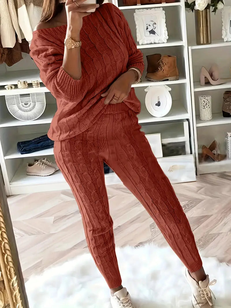 GR Knitted Matching Sweatshirt & Trousers Outfit Two-Piece Set