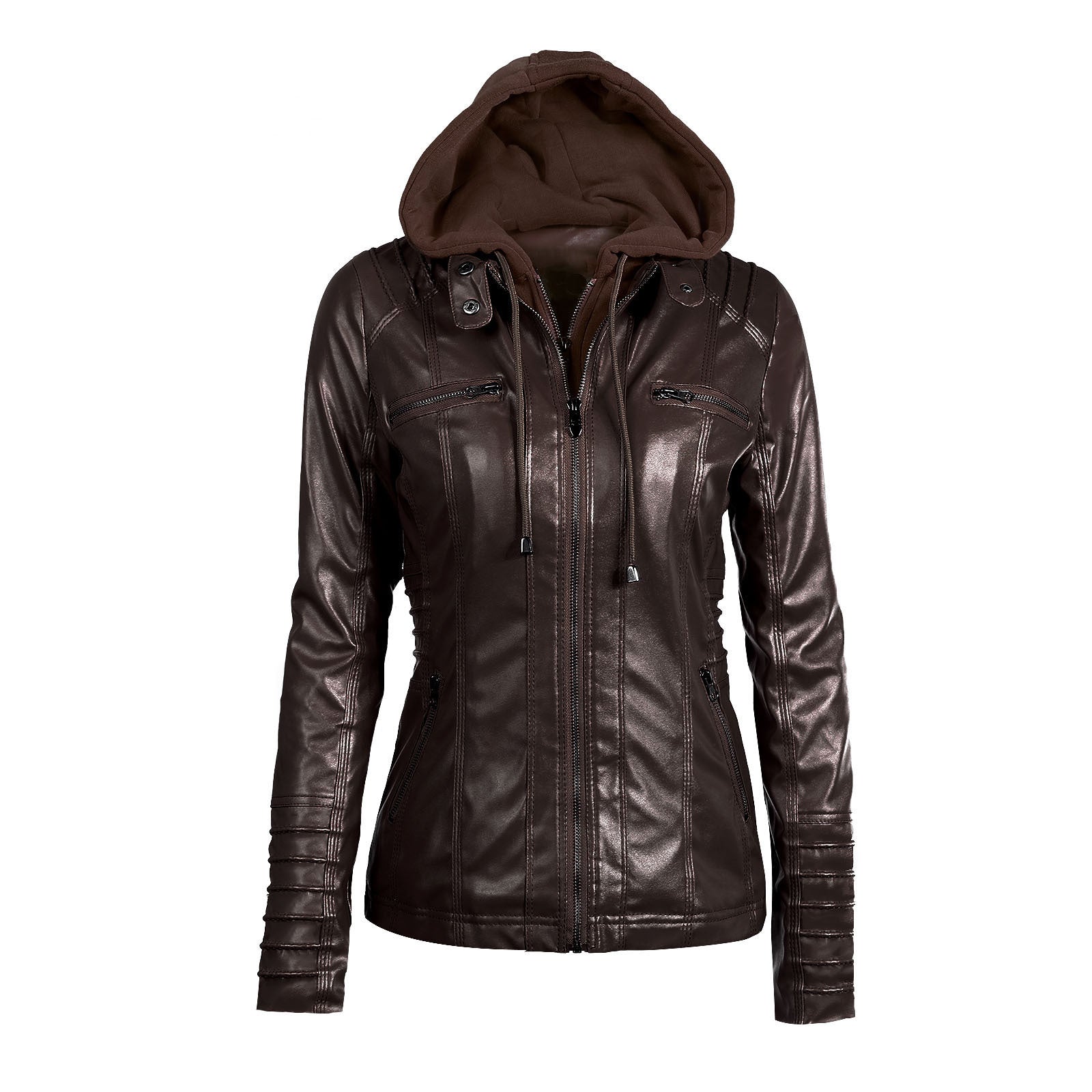 GR | Casual stand-up collar detachable hood PU leather jacket