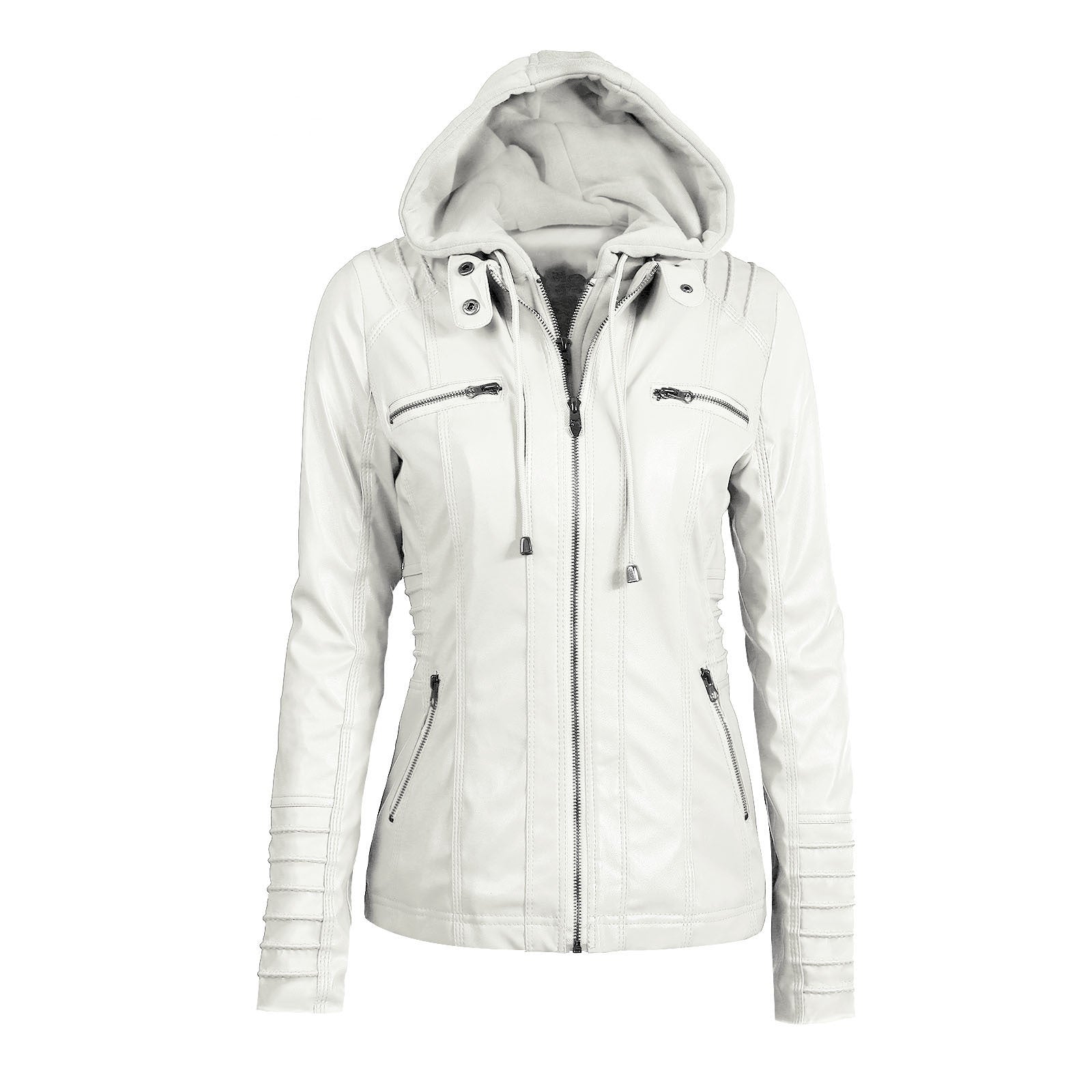 GR | Casual stand-up collar detachable hood PU leather jacket
