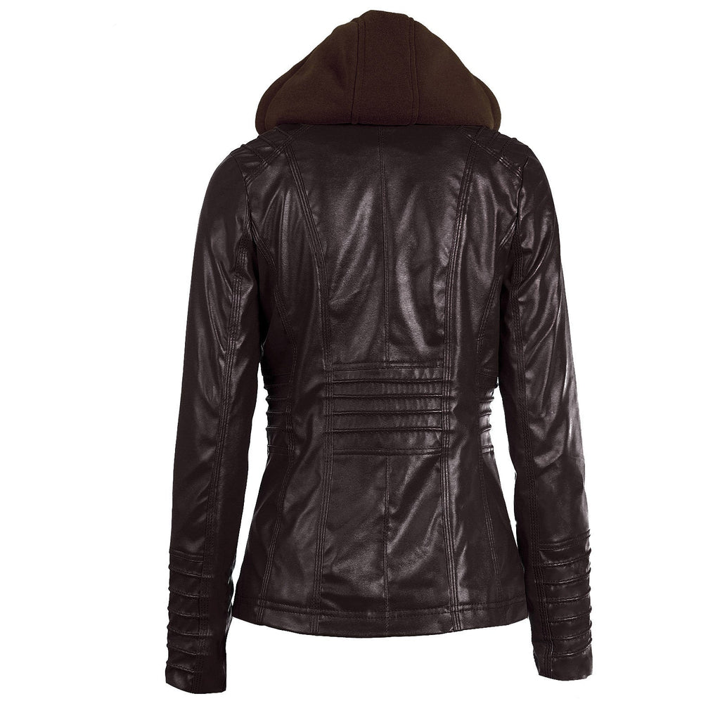GR | Casual stand-up collar detachable hood PU leather jacket