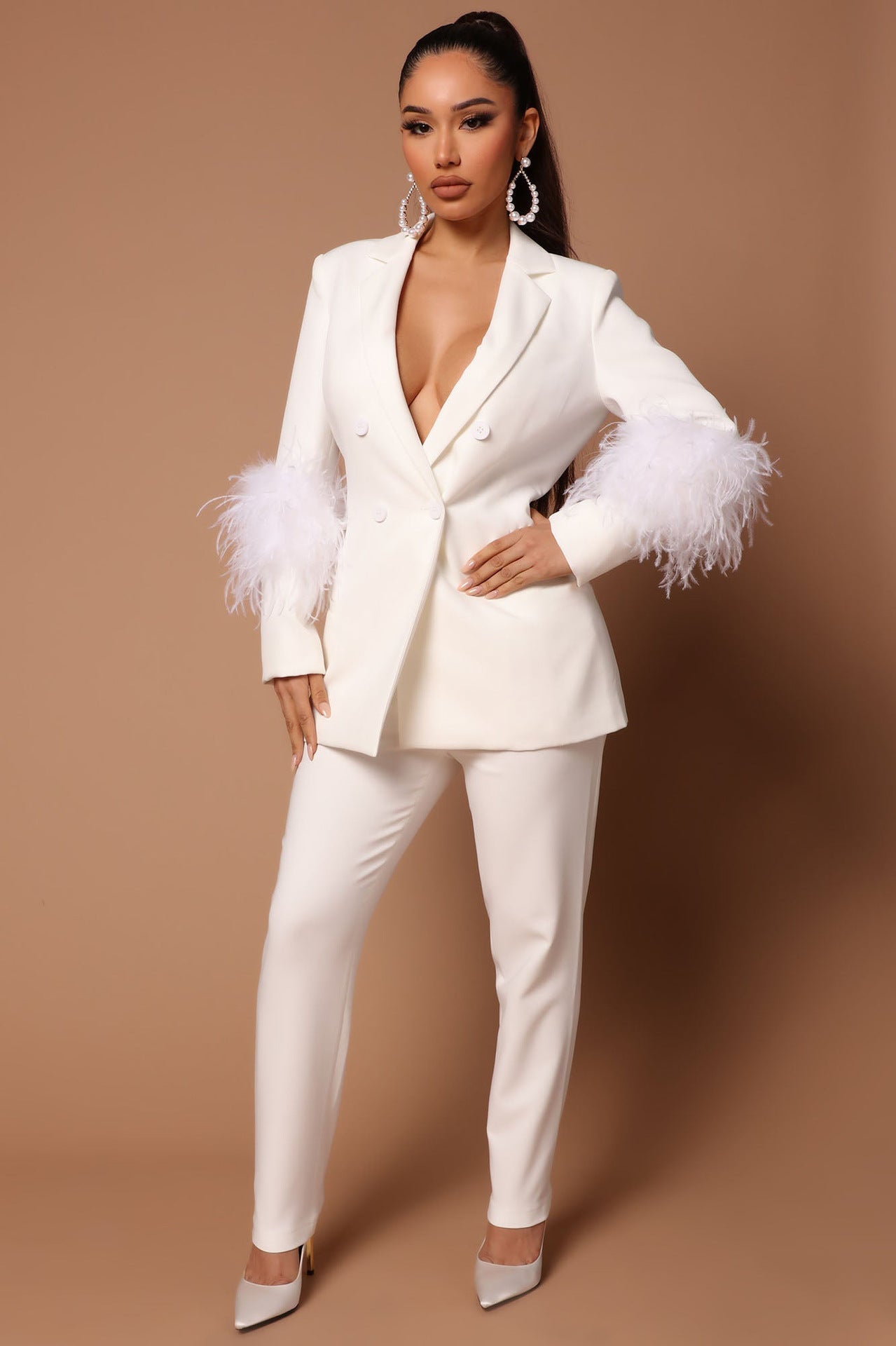 GR Two-piece ostrich fur lapel for women