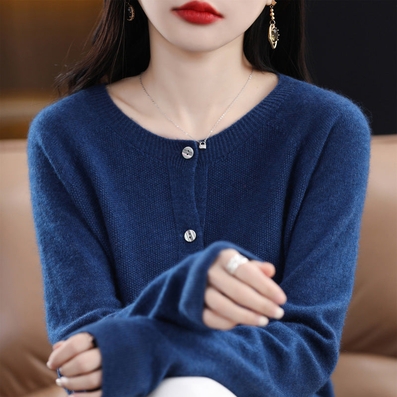 GR | Lockerer Damen Cashmere Strickjacke Mit Rundhalsausschnitt Aus Hochwertiger Veganer Wolle