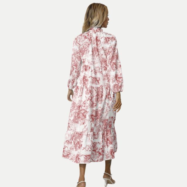 GR | Toile-Druck Midi-Kleid mit hohem Kragen