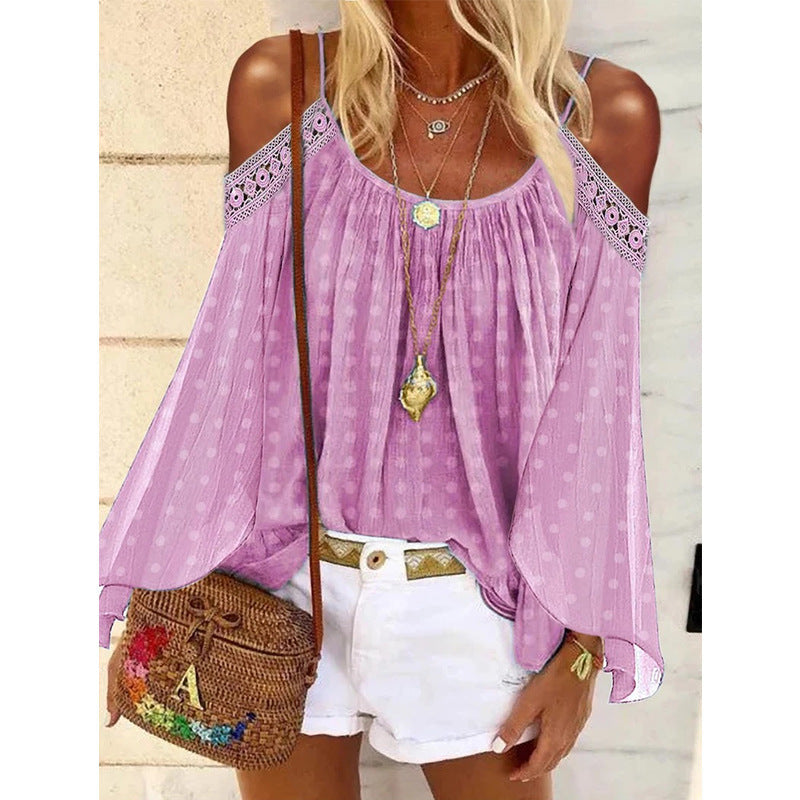 Damen Bluse mit schulterfreiem Design und Volants GR