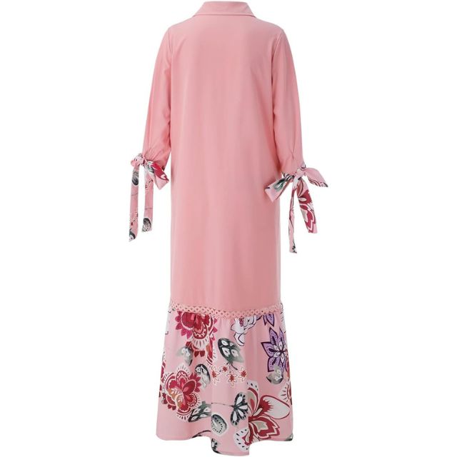 GR | Maxi dress with button placket and floral pattern at the hem