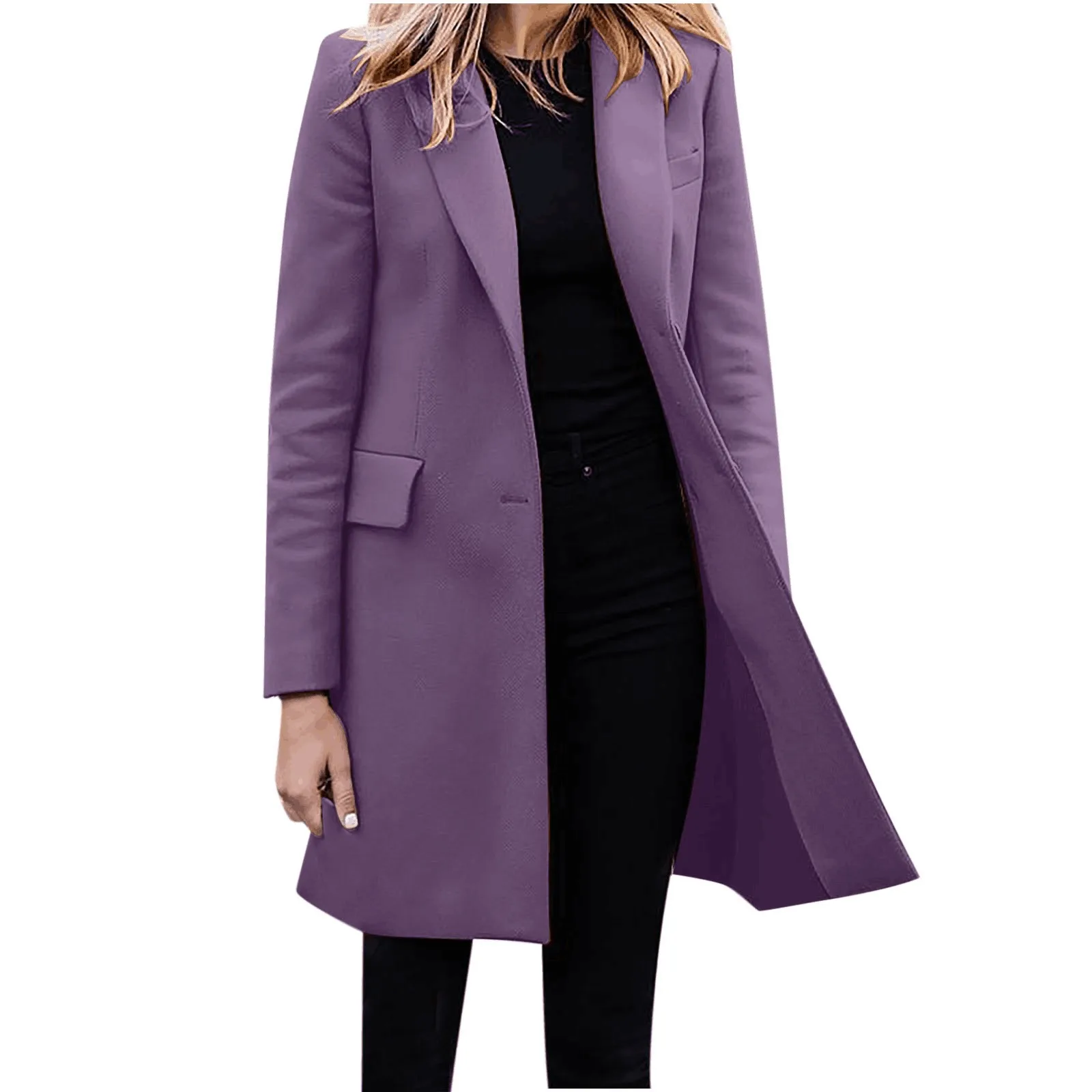GR | Women's Slim Fit Coat Jacket, One Button Wool Blend Long Jacket