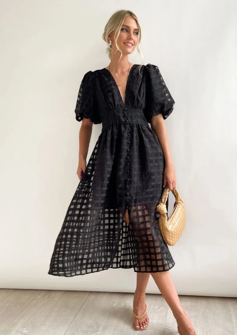 GR | Puffärmel Midi-Kleid
