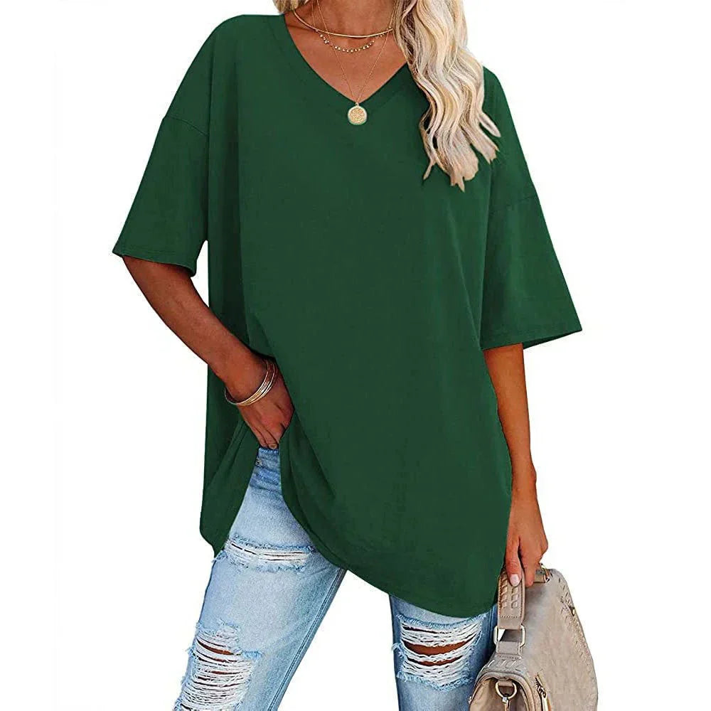 GR | Lässiges T-shirt Mit Übergröße V-ausschnitt Für Damen