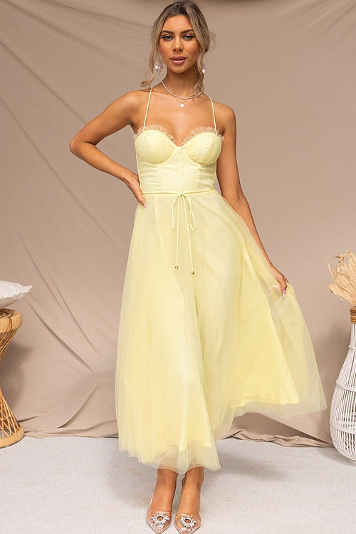 GR | Rare Beauty Tüll Rückenfreies Midi Kleid