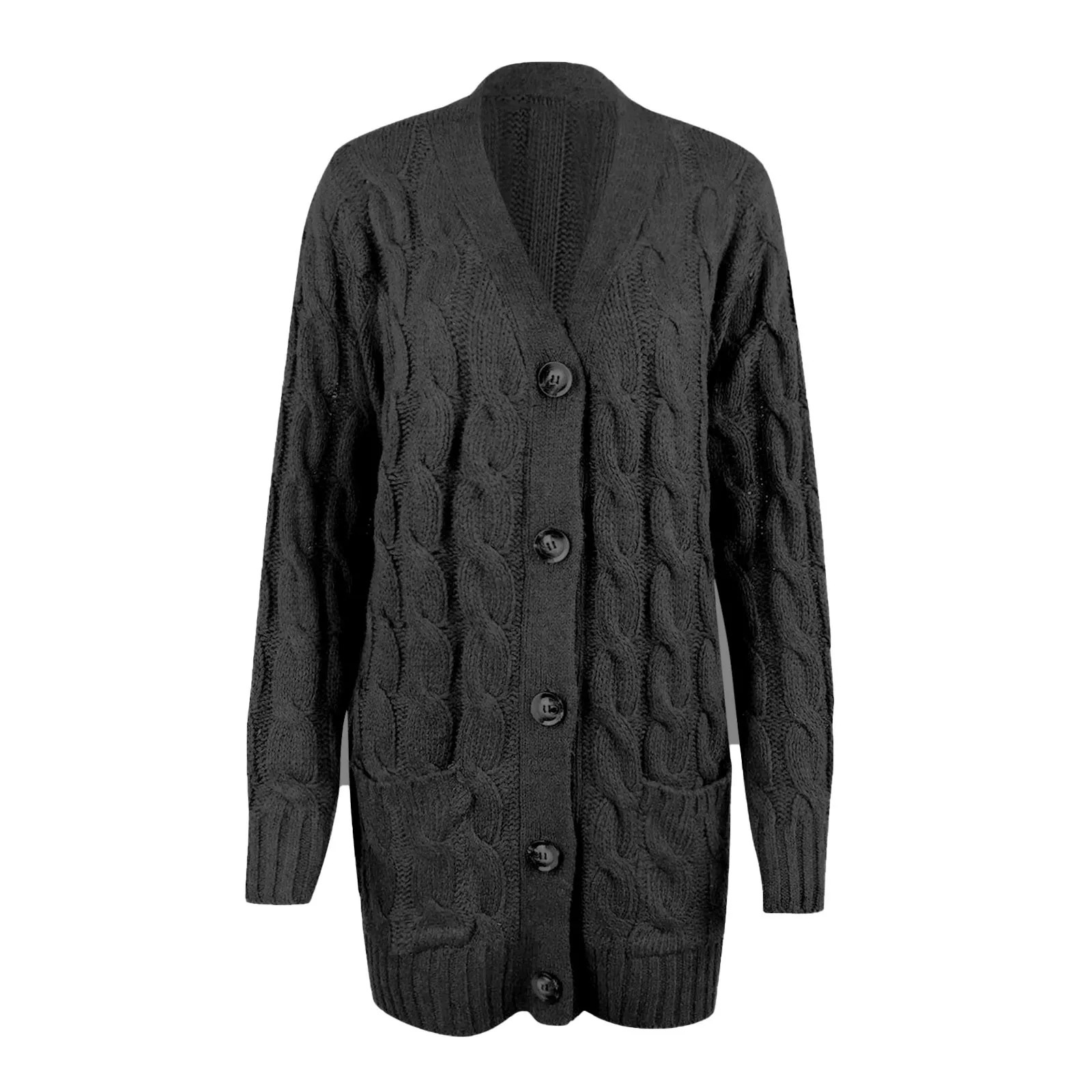 GR | Stylische Lange Strickjacke Für Damen Mit Knopfleiste