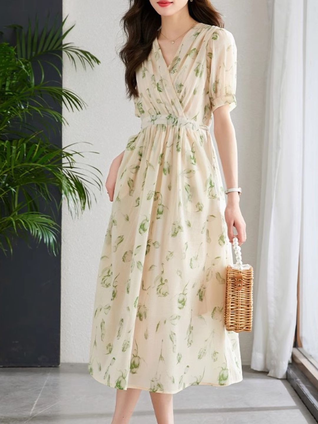 GR | Temperament Kurzarm Chiffonkleid