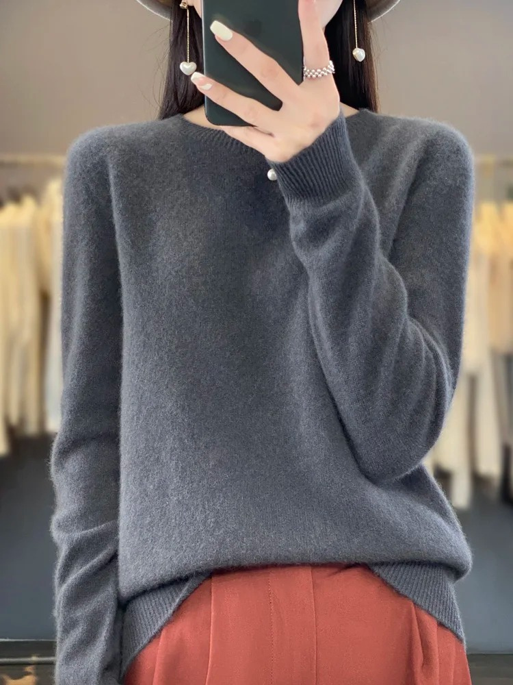 GR | Kaschmir Pullover Damen Runder Ausschnitt Weicher und Eleganter Strickpullover