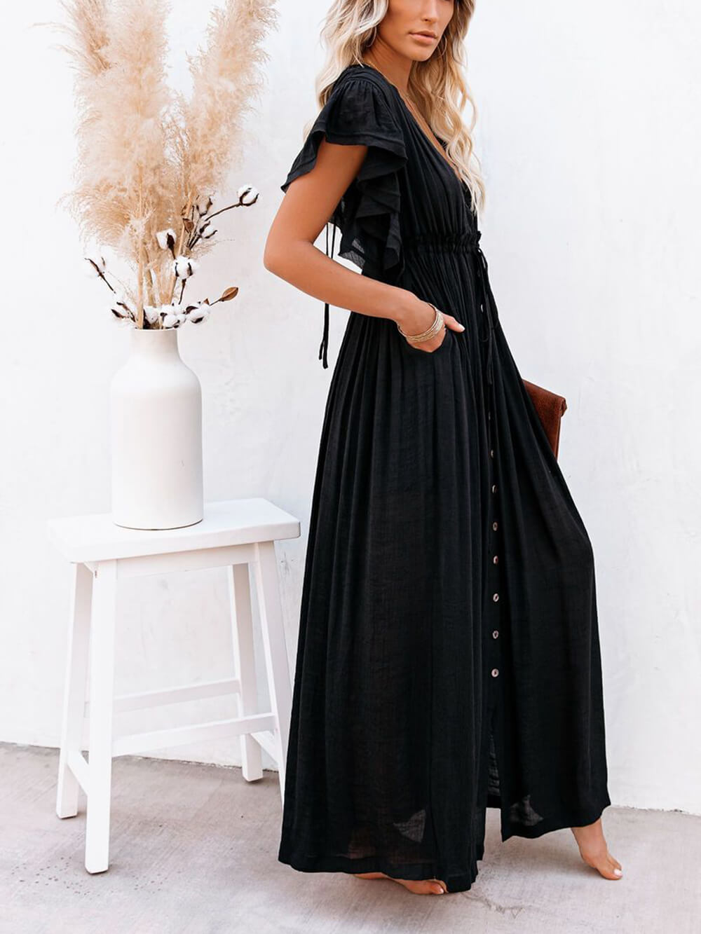 GR | Stylish maxi dress with flutter sleeves for women