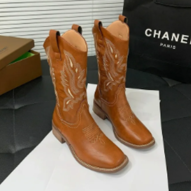 GR | Western style boots for women with pointed toe and block heel, cowboy boots for women