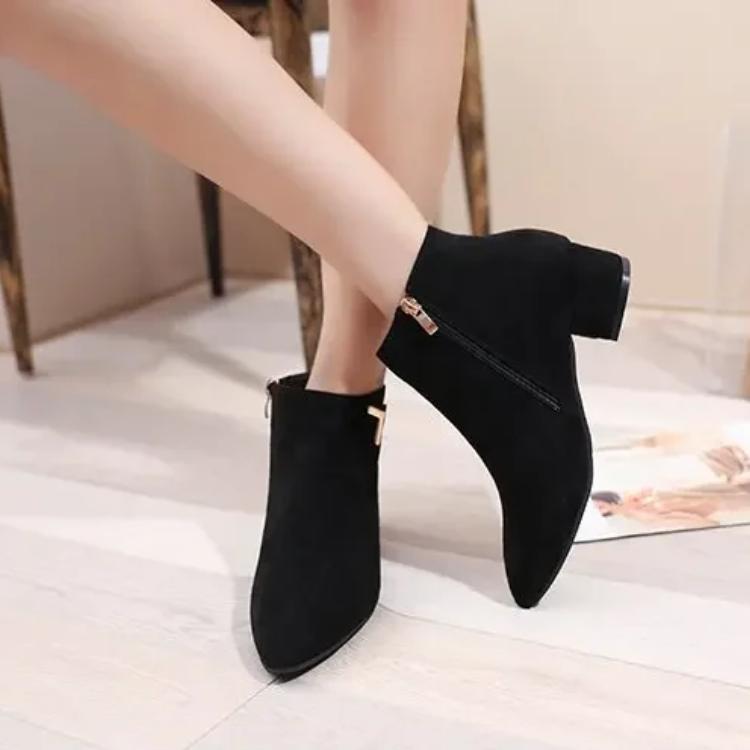 GR | Ankle boots with pointed toe and side zipper, women's ankle boots