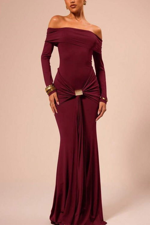 GR | Rosiedress Off Shoulder Knot Front Bodycon Maxi Party Dress
