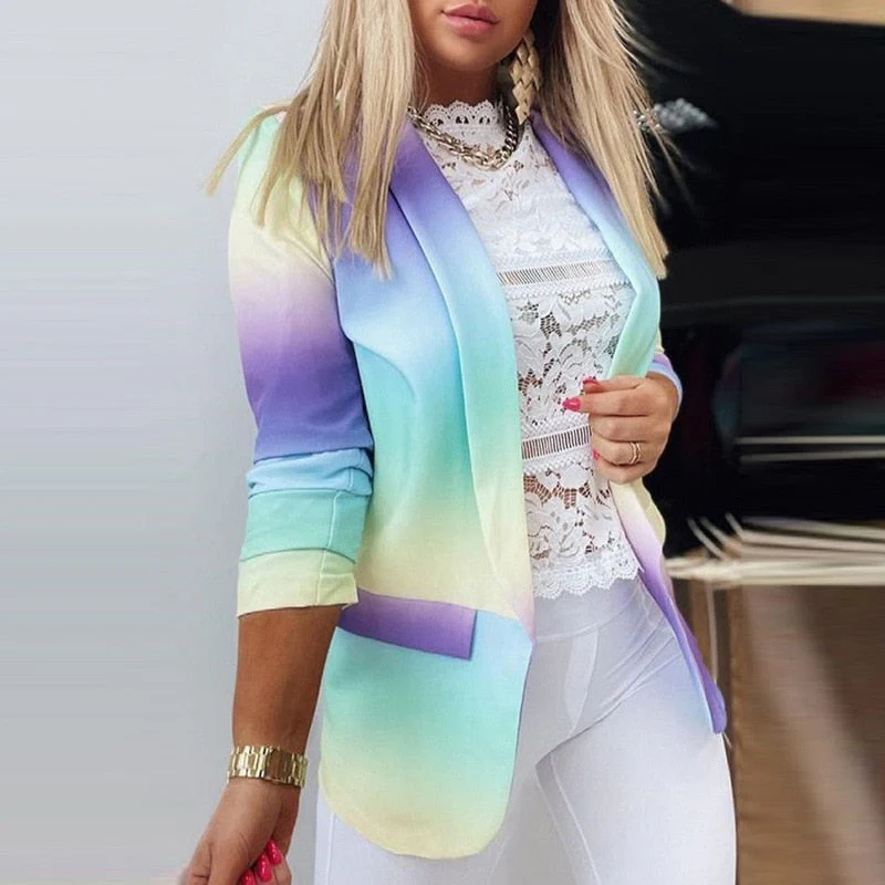GR | Women's Ombre Open Front Blazer, Long Sleeves, Relaxed Fit