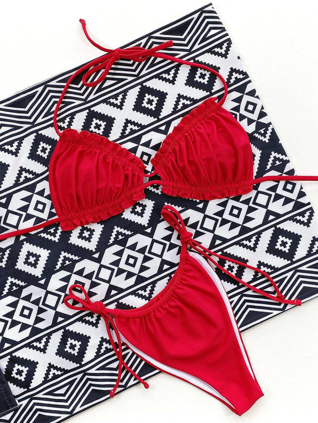 GR | Ruffled halterneck bikini set