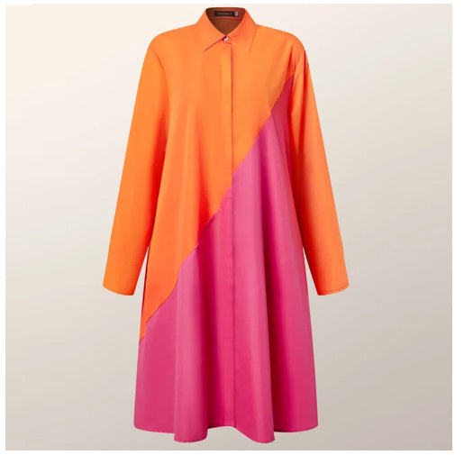 GR | Shirt dress with turn-down collar & three-quarter sleeves