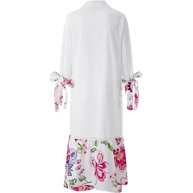 GR | Maxi dress with button placket and floral pattern at the hem