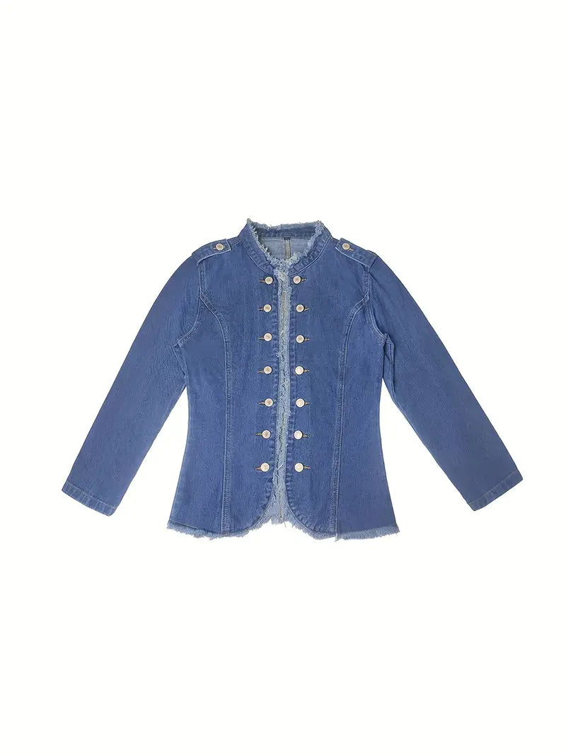 GR | Blue raw-trim denim jacket for women 