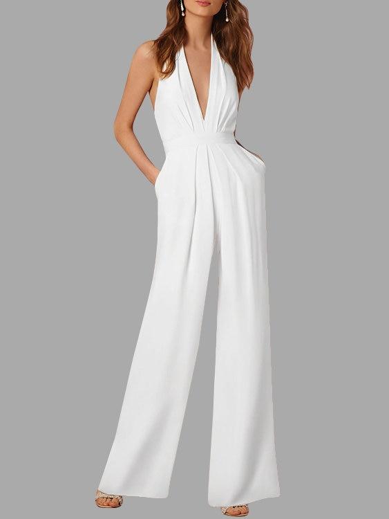 GR | Deep V-neck Sleeveless Wide Leg Jumpsuit
