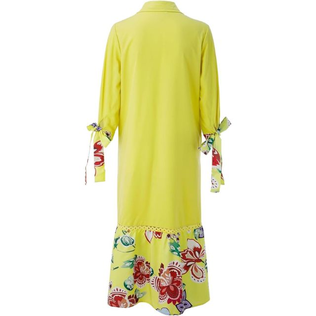 GR | Maxi dress with button placket and floral pattern at the hem