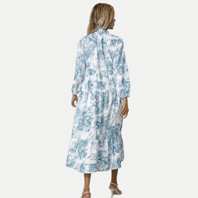 GR | Toile-Druck Midi-Kleid mit hohem Kragen