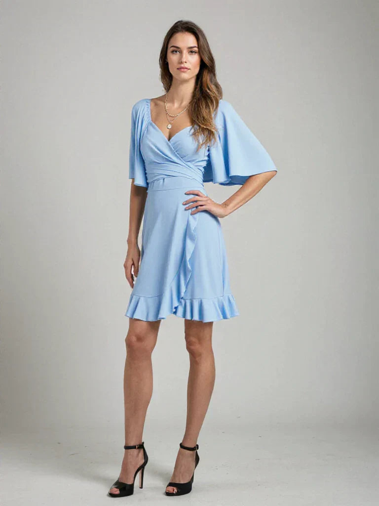 GR | Elegant dress with V-neck and ruffles at the hem