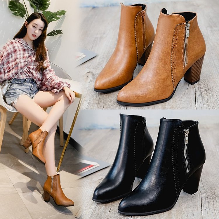 Women's elegant ankle boots with fashionable zipper and high-quality sole, size [size missing]