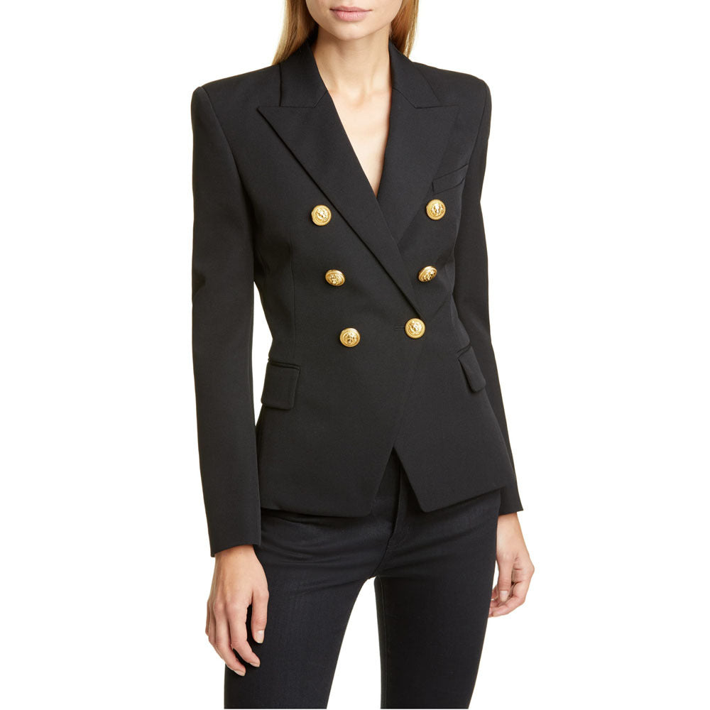 Women's blazer in a double-button design with gold accents, size GR