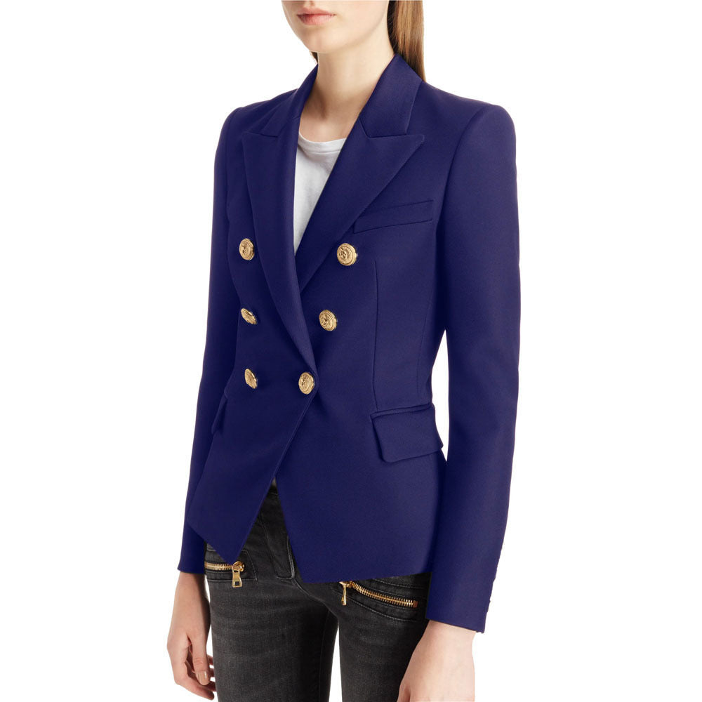 Women's blazer in a double-button design with gold accents, size GR