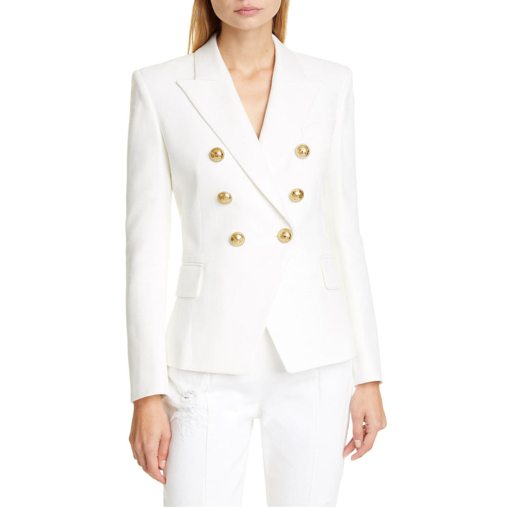 Women's blazer in a double-button design with gold accents, size GR