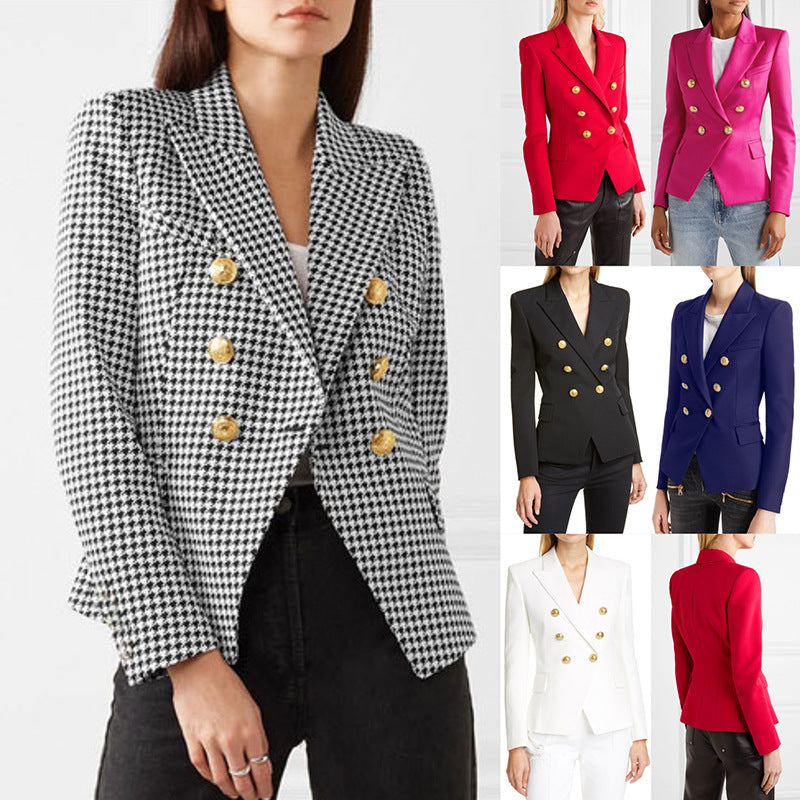 Women's blazer in a double-button design with gold accents, size GR