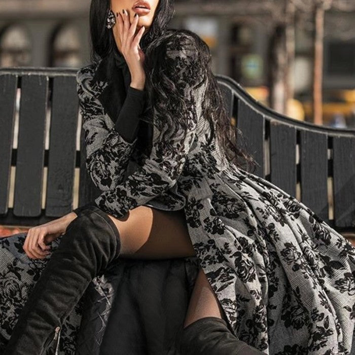GR | Herbst Winter Spitze Einsatz Retro Lange Trenchcoat