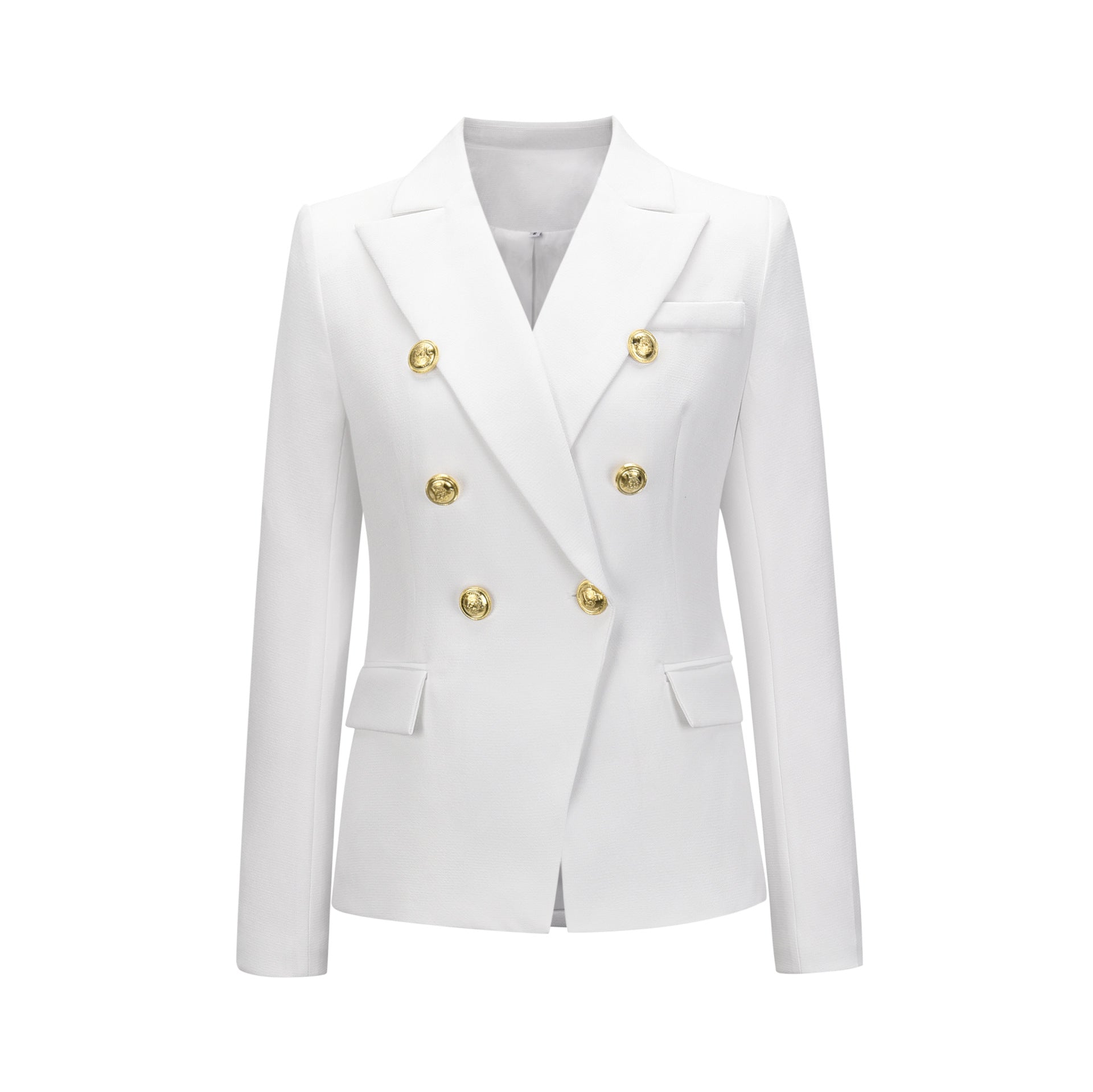 Women's blazer in a double-button design with gold accents, size GR