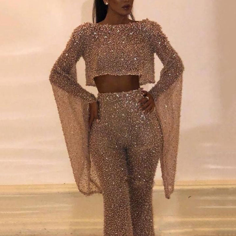 GR | Sexy Long Sleeve Backless Jumpsuit & High-Waisted Trousers 